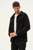 Erkek Oversize Çıt Çıt Kapamalı Cepli Peluş Siyah Ceket - 3