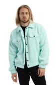Erkek Oversize Çıt Çıt Kapamalı Cepli Mint Peluş Ceket - 8