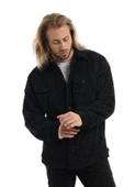 Erkek Oversize Çıt Çıt Kapamalı Cepli Siyah Peluş Ceket - 2