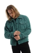 Erkek Oversize Çıt Çıt Kapamalı Cepli Petrol Peluş Ceket - 2