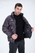 Erkek Reglan Kol Dijital Baskılı Mont Siyah - 3