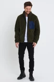 Erkek Dik Yaka Fermuarlı Peluş Ceket Koyu Yeşil thumbnail 7