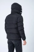 Erkek Kapüşonlu Age Of State Baskılı Şişme Mont Siyah thumbnail 8