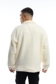 Erkek Oversize Çıt Çıt Kapamalı Cepli Ekru Peluş Ceket - 5