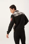 Erkek 3 İplik Pamuklu İçi Polarlı Regular Fit Kol Nakışlı Fermuarlı Dik Yaka Sweatshirt - 4