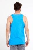 Erkek Neon Yağ Yıkamalı Nakışlı Atlet Mavi - 12