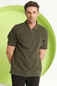 Erkek Fermuar Detaylı Polo Yaka T-Shirt Haki - 5