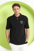 Erkek Relaxed Polo Yaka T-Shirt Siyah - 4
