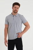 Erkek Regular Fit Polo Yaka Nakışlı T-shirt  Gri Melanj - 3