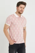 Erkek Jakar Desenli Slim Fit Polo Yaka T-Shirt Pembe - 3