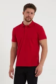 Erkek Regular Fit Polo Yaka Nakışlı T-shirt  Kırmızı - 3