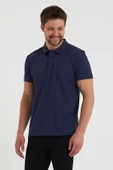 Erkek Regular Fİt Polo Yaka Nakışlı T-shirt  İndigo - 3