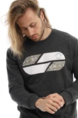 Erkek 3 İplik Pamuklu Baskılı Regular Fit Basic Bisiklet Yaka Antrasit Sweatshirt - 12