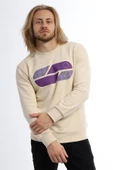 Erkek 3 İplik Pamuklu Baskılı Regular Fit Basic Bisiklet Yaka Ekru Sweatshirt - 12