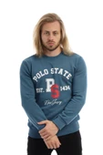 Erkek 3 İplik Pamuklu Baskılı Regular Fit Basic Bisiklet Yaka Mavi Sweatshirt - 12