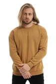 Erkek 3 İplik Pamuklu İçi Polarlı Regular Fit Basic Bisklet Yaka Kahverengi Sweatshirt - 12