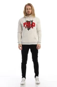 Erkek 3 İplik Pamuklu İçi Polarlı Süzine Nakışlı Regular Fit Kapüşonlu Kanguru Cepli Kar Melanj Sweatshirt - 4