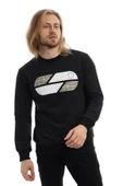 Erkek 3 İplik Pamuklu Baskılı Regular Fit Basic Bisiklet Yaka Siyah Sweatshirt - 1