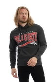 Erkek 3 İplik Pamuklu İçi Polarlı Regular Fit Baskılı Kapüşonlu Kanguru Cepli Antrasit Sweatshirt - 1