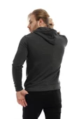 Erkek 3 İplik Pamuklu İçi Polarlı Regular Fit Baskılı Kapüşonlu Kanguru Cepli Antrasit Sweatshirt - 8