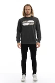 Erkek 3 İplik Pamuklu Baskılı Regular Fit Basic Bisiklet Yaka Antrasit Sweatshirt - 9