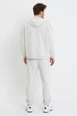 Erkek 3 İplik Pamuklu İçi Polarlı Oversize Nakışlı Kapüşonlu Kanguru Cepli Kar Melanj Sweatshirt - 3