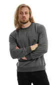 Erkek 3 İplik Pamuklu Regular Fit Basic Bisiklet Yaka Antrasit Sweatshirt - 3