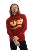 Erkek 3 İplik Pamuklu İçi Polarlı Regular Fit Baskılı Kapüşonlu Kanguru Cepli Bordo Sweatshirt - 3