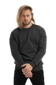 Erkek 3 İplik Pamuklu İçi Polarlı Regular Fit Basic Bisklet Yaka Antrasit Sweatshirt - 2