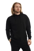 Erkek 3 İplik Pamuklu İçi Polarlı Oversize Kapüşonlu Kanguru Cepli Siyah Sweatshirt thumbnail 1