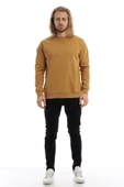 Erkek 3 İplik Pamuklu İçi Polarlı Regular Fit Basic Bisklet Yaka Kahverengi Sweatshirt - 4