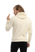 Erkek 3 İplik Pamuklu İçi Polarlı Regular Fit Baskılı Kapüşonlu Kanguru Cepli Ekru Sweatshirt thumbnail 5