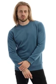 Erkek 3 İplik Pamuklu Regular Fit Basic Bisiklet Yaka Mavi Sweatshirt thumbnail 1