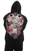 Erkek 3 İplik Pamuklu İçi Polarlı  Oversize Ön Arka Kol Baskılı Kapüşonlu Kanguru Cepli Siyah Sweatshirt - 10