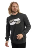 Erkek 3 İplik Pamuklu Baskılı Regular Fit Basic Bisiklet Yaka Antrasit Sweatshirt - 1
