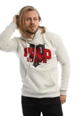 Erkek 3 İplik Pamuklu İçi Polarlı Süzine Nakışlı Regular Fit Kapüşonlu Kanguru Cepli Kar Melanj Sweatshirt - 2