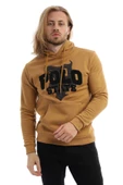 Erkek 3 İplik Pamuklu İçi Polarlı Süzine Nakışlı Regular Fit Kapüşonlu Kanguru Cepli Kahverengi Sweatshirt thumbnail 1