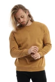 Erkek 3 İplik Pamuklu İçi Polarlı Regular Fit Basic Bisklet Yaka Kahverengi Sweatshirt - 8