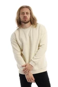 Erkek 3 İplik Pamuklu İçi Polarlı Regular Fit Basic Bisklet Yaka Krem Sweatshirt thumbnail 2