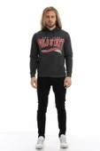 Erkek 3 İplik Pamuklu İçi Polarlı Regular Fit Baskılı Kapüşonlu Kanguru Cepli Antrasit Sweatshirt - 11