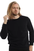Erkek 3 İplik Pamuklu Regular Fit Basic Bisiklet Yaka Siyah Sweatshirt - 1
