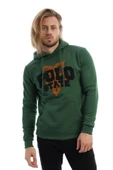 Erkek 3 İplik Pamuklu İçi Polarlı Süzine Nakışlı Regular Fit Kapüşonlu Kanguru Cepli yeşil Sweatshirt - 1