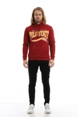 Erkek 3 İplik Pamuklu İçi Polarlı Regular Fit Baskılı Kapüşonlu Kanguru Cepli Bordo Sweatshirt - 9
