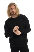 Erkek 3 İplik Pamuklu İçi Polarlı Regular Fit Basic Bisklet Yaka Siyah Sweatshirt thumbnail 8