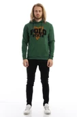 Erkek 3 İplik Pamuklu İçi Polarlı Süzine Nakışlı Regular Fit Kapüşonlu Kanguru Cepli yeşil Sweatshirt - 9