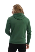 Erkek 3 İplik Pamuklu İçi Polarlı Süzine Nakışlı Regular Fit Kapüşonlu Kanguru Cepli yeşil Sweatshirt - 5