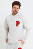 Erkek 3 İplik Pamuklu İçi Polarlı Oversize Nakışlı Kapüşonlu Kanguru Cepli Kar Melanj Sweatshirt - 10