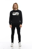 Erkek 3 İplik Pamuklu Baskılı Regular Fit Basic Bisiklet Yaka Siyah Sweatshirt - 4