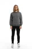 Erkek 3 İplik Pamuklu Regular Fit Basic Bisiklet Yaka Antrasit Sweatshirt - 4
