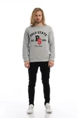Erkek 3 İplik Pamuklu Baskılı Regular Fit Basic Bisiklet Yaka Gri Sweatshirt - 7
